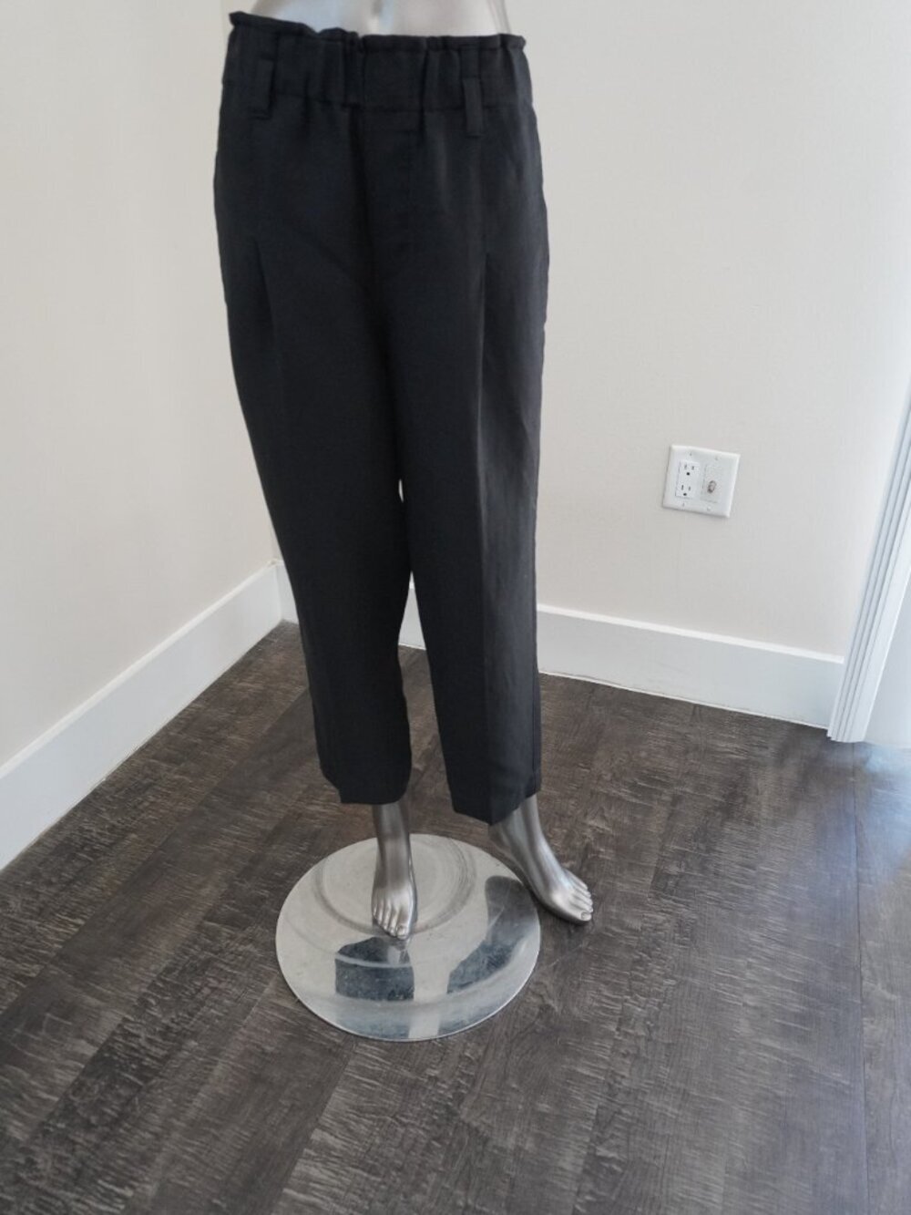 Brunello Cucinelli Black Pants Relax Elastic Waist 33x23 Viscose Linen Size 10 - Picture 7 of 9